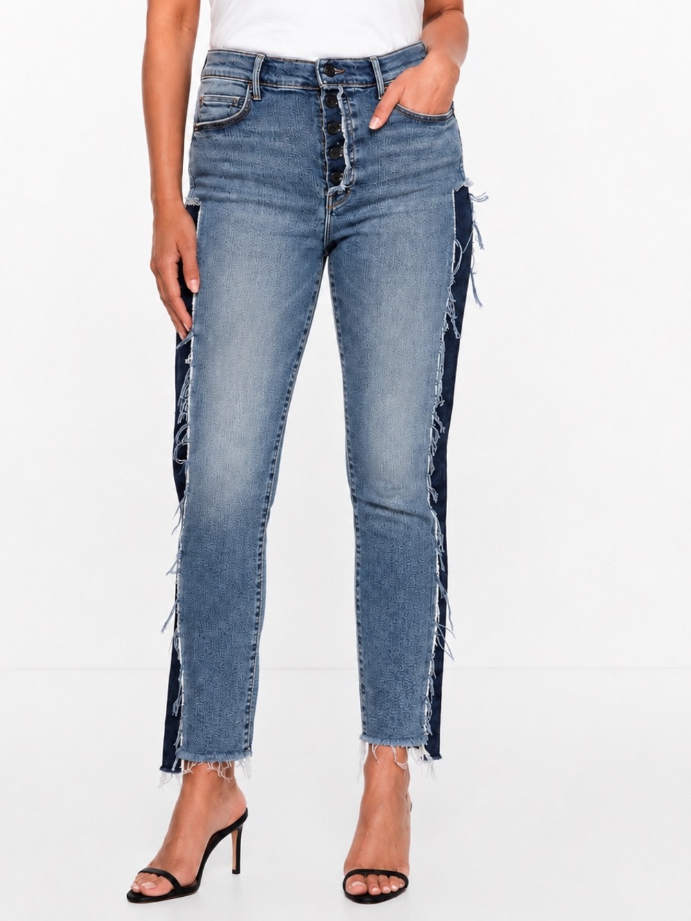 MOTHER 60% Stunner Jeans 32 Upcycled Cut Sew Ankle Fray RARE